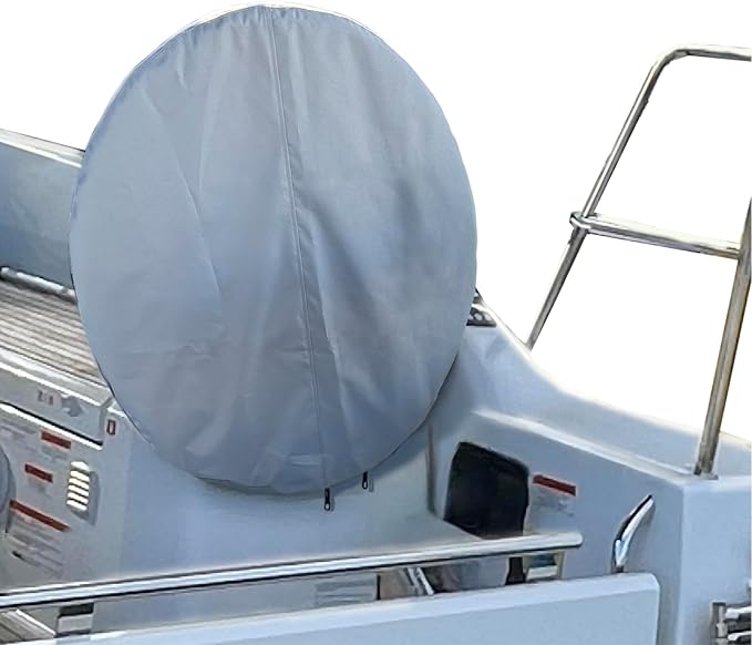 SavvyCraft Waterproof Boat Steering Wheel Covers, Heavy Duty Solution-Dyed 600D Fade-Resistant UV Protection Sailboat Yacht Marine Steering Wheel Protector Case, Vecro and Zipper Closure Grey 26"