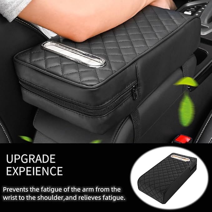 Upgrade Car Console Armrest Pad with Tissue Box,Comfortable Memory Foam Car Armrest Cushion,Premium PU Leather Car Armrest Cover,Universal Car Center Console Pillow,Car Accessories(Black)