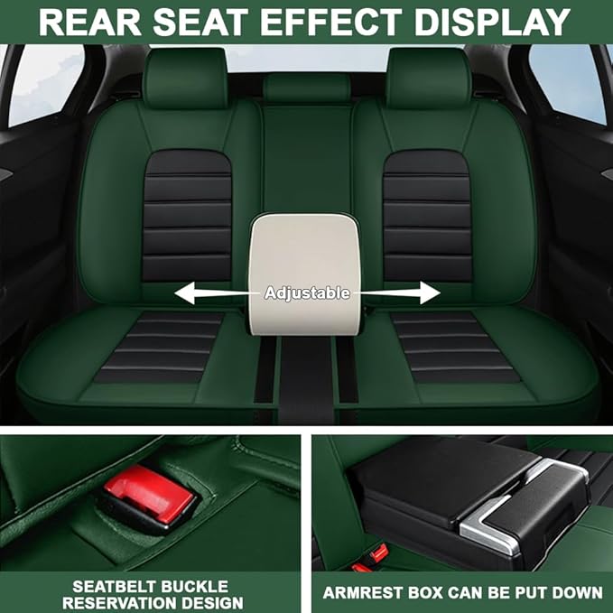 5 Seat Covers Fit for Acura Integra 2023-2026, Waterproof Premium Leather Automotive Accessories Seat Protectors Seat Cushions Wear-Resistant Car Seat Covers(Black&Green,Full Set)