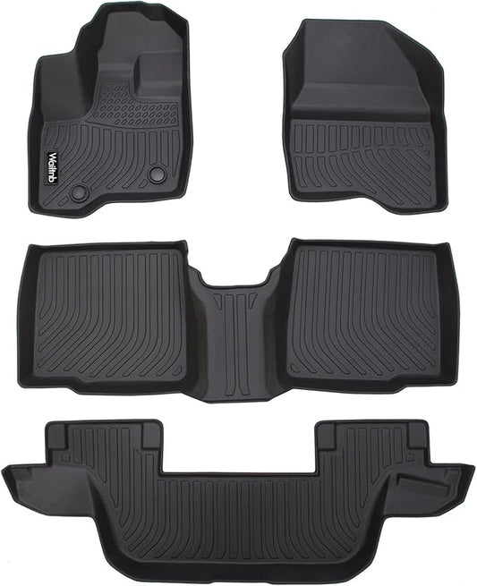 Wailtnb-Floor Mats Custom for Ford Explorer 2011-2014 7 Passenger Models Bench Seat All Weather Protection Waterproof Non-Slip Durable Floor Liners Fits Front& 2nd&3rd Row Accessories Black