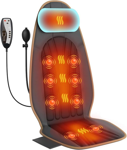 Sotion Back Massager for Chair, Heated Seat Cushion Massager with Neck Traction, Vibration Massage Pad for Full Body Massage for Office Chair, Home Use