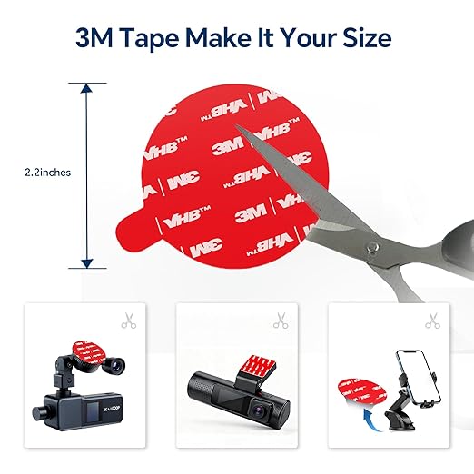 3M VHB 5952 Heavy Duty Double Sided Tape，Permanent Adhesive Pads for Dash Cam, Rearview Mirror, GPS Mounting， Automotive Grade, Heat & Vibration Resistant for Strong Hold，4 Black Pads, 2.2 Inch Rounds