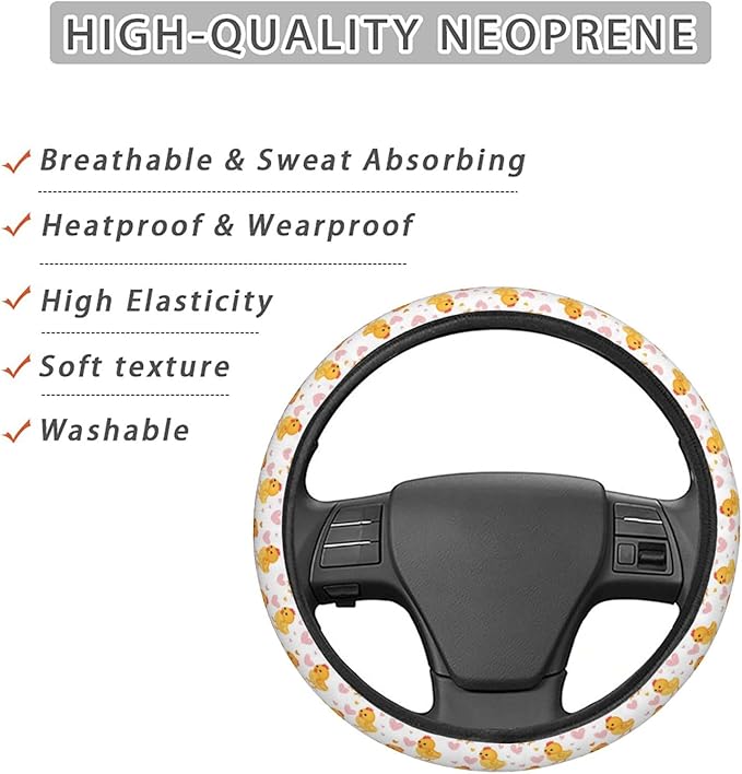 Yellow Cute Baby Chickens Hearts Steering Wheel Covers Anti-Slip Elasticity Car Accessories Steering Wheel Protector Universal 15 Inch for Cars SUV Vehicle Truck