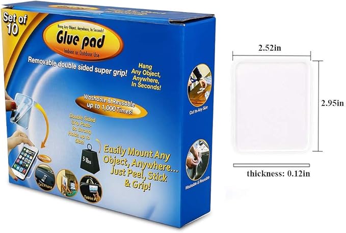 Sticky Gel Pads (10 Pack), As Seen On TV Removable Traceless Gripping Pad Washable Reusable Anti Slip Pad for Car Dashboard Office Home Stick Anything Anywhere, Clear