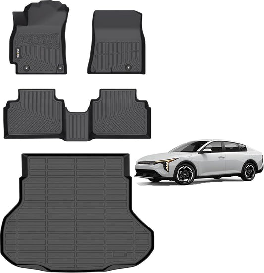 AIPOIL® Floor Mats & Cargo Liner Set for 2025 Kia K4 | All-Weather | Easy to Clean | All-Round Protection丨 TPE Anti-Slip Automotive Full Set Custom Car Mats Accessories - Black