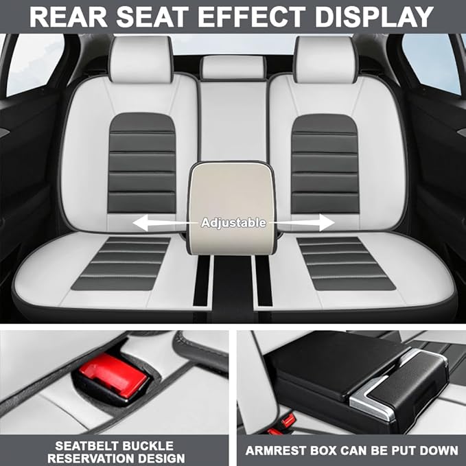 5 Seat Covers Fit for Acura Integra 2023-2026, Waterproof Premium Leather Automotive Accessories Seat Protectors Seat Cushions Wear-Resistant Car Seat Covers(Gray&White,Full Deluxe)