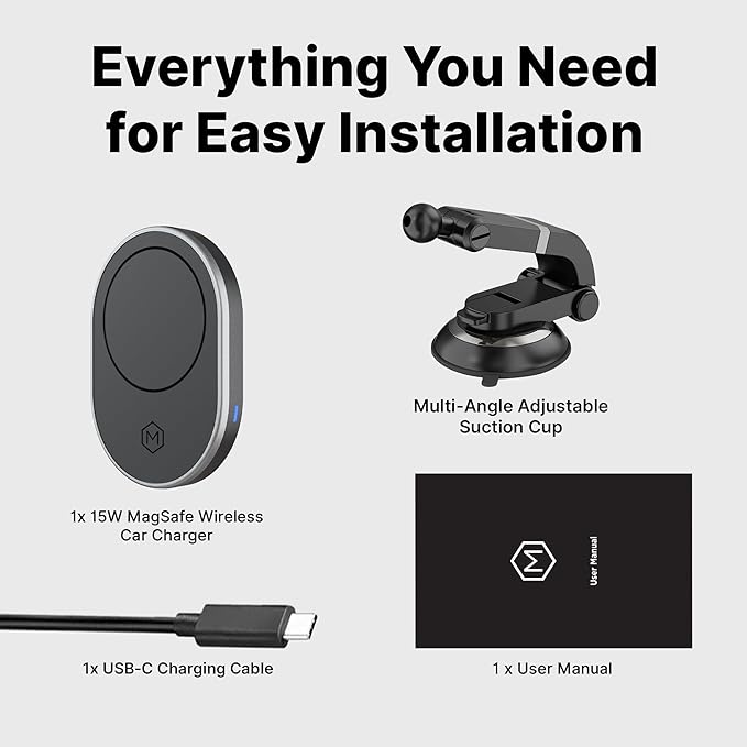 Wireless Car Charger Multi-Angle Adjustable Dashboard/Windshield Mount Smartphones, Magnetic Car Phone Holder, Fast Charging, Universal Dashboard Fit, Gifts for Mom