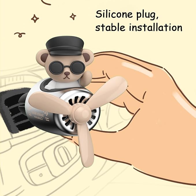 2 Pcs Pilot Car Air Freshener, Cute Duck Car Vent Clip Air Freshener Automotive Air Outlet Fan Diffuser, Automotive Interiors Vent Decoration (Dog+Bear)