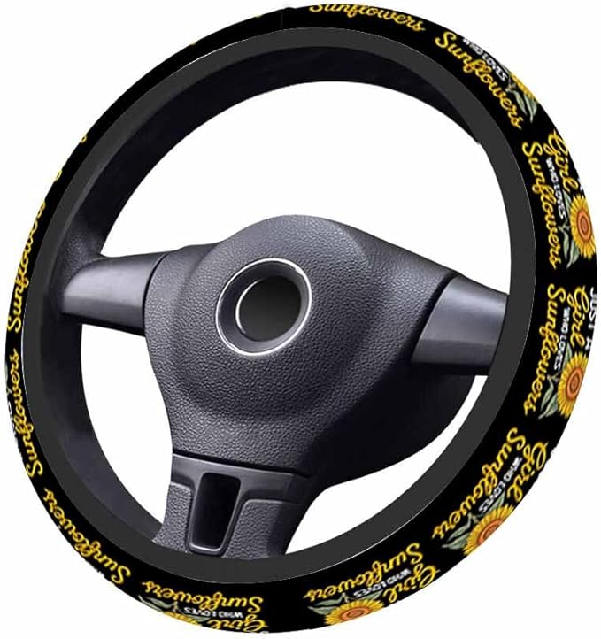 Sunflower Car Steering Wheel Cover a Girl Who Likes Sunflowers Steering Wheel Cover Car Decor Suitable for Most Vehicles Including Trucks and SUV