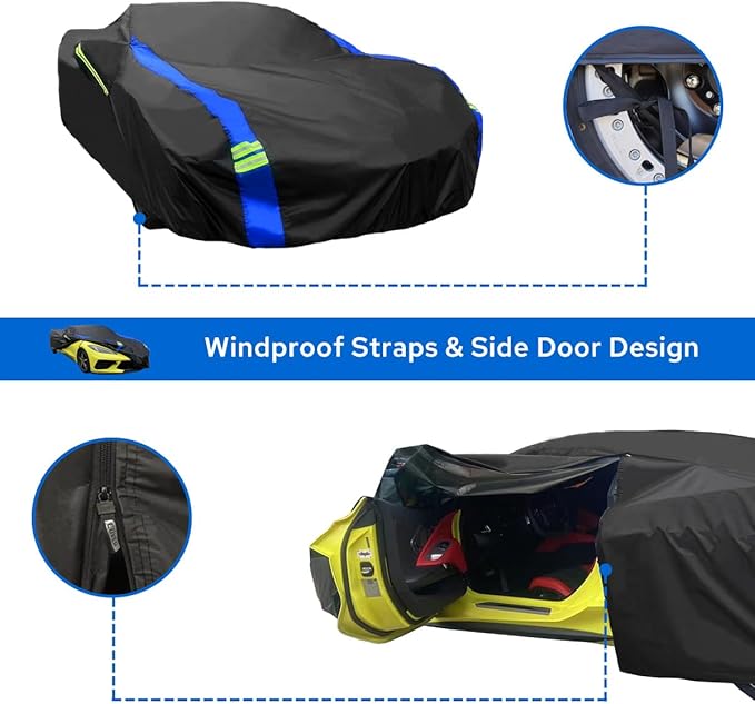 Avecrew for Chevrolet Corvette C3 Car Cover Waterproof All Weather for Automobiles, Outdoor Full Exterior Covers Fit 1968-1982 Corvette C3 with Windproof Strap and Driver Door Zipper
