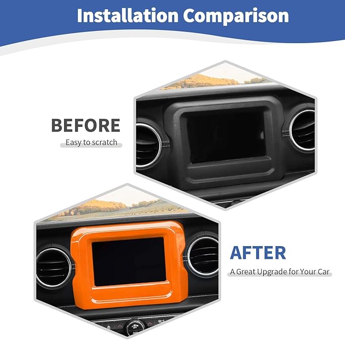 RT-TCZ for Jeep JL Center Console Radio Display Panel Trim Cover for Jeep Wrangler JL JLU Gladiator JT 2018-2023 Orange Interior Accessories 7 inch