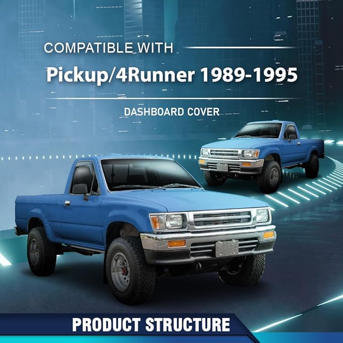 PIT66 Dash Cover Dashboard Panel Compatible with Toyota 4Runner Pickup 1989 1990 1991 1992 1993 1994 1995 Black