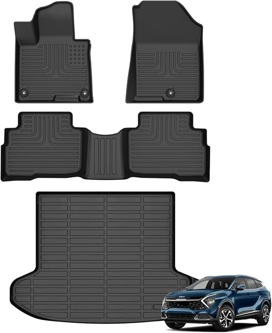 Floor Mats & Cargo Liner for Kia Sportage Hybrid 2023 2024 2025 All Weather Automotive TPE Liners Set Anti-Slip Waterproof Floor Liners Accessories (Car Mats+Trunk Mat) Black