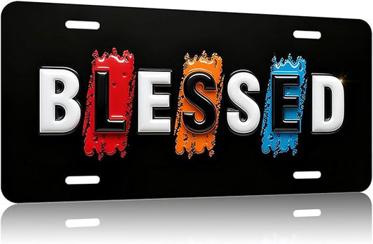 Blessed.Front License Plate Aluminum Decorative License Plates Funny Metal Car Plate 6"X12" Novelty Vanity Tag Cover with 4 Holes Car Decor Accessory (LVCP25109020)