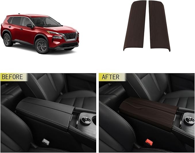 Armrest Box Cover Trim Compatible with Nissan New Rogue 2021 2022 2023 2024 2025 2026 Central Console Armrest Box Protector Interior Car Accessories ABS 2PC (Peach Wood Style)