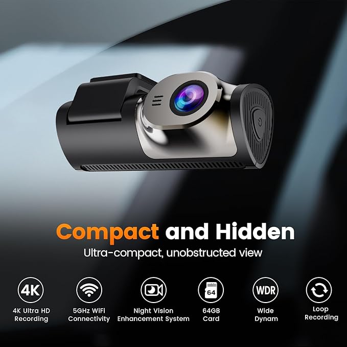 Dash Cam Front Rear,IPS Dash Camera for Cars,Car Camera 4K Front&1080P Rear,5.8GHz WiFi&APP-20MB/s Fast Download,G-Sensor,Night Vision,24h Parking Monitoring,Loop Recording,170° Wide Angle