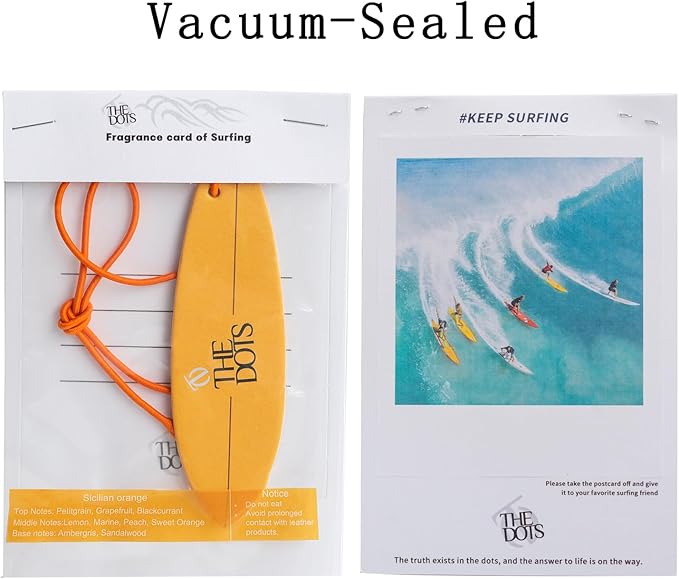THEDOTS 15 Pack Sicilian Orange Surfboard Hanging Car Air Fresheners, Detachable Message Cards with Surfing Art, Long-lasting Scent for Car & Home