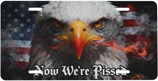 American Flag Eagle Front License Plate Car Decorative License Plates Aluminum Metal Decor Accessory Novelty Vanity Tag Cover with 4 Holes for Men Women 6" X 12"