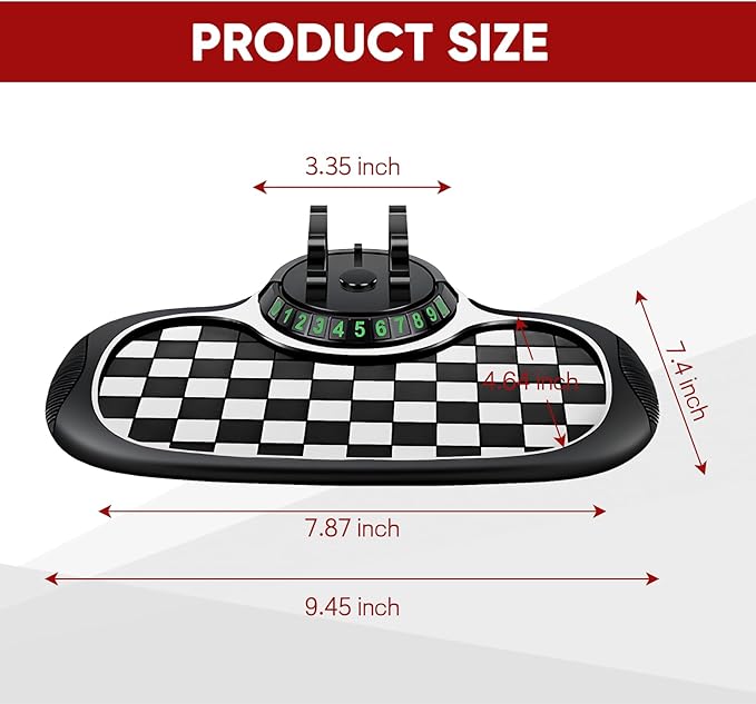 Wuyaoyao Multifunction Car Anti-Slip Mat Auto Phone Holder, PVC Car Dashboard Non-Slip Pad Phone Mount with Temporary Parking Number, Automotive Sticky Dash Pad for Phones, Keys, Gadgets (Black+White)