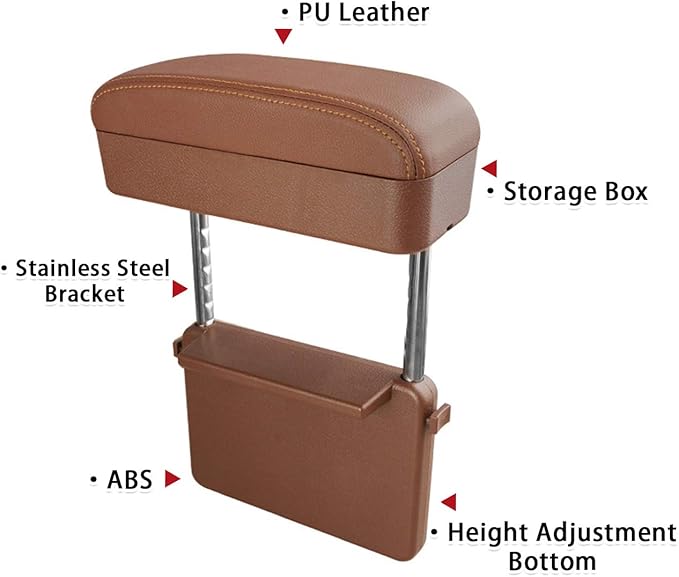 SKTU Auto Car Armrest Extender Support Elbow & Forearm Arm Wrist Rest Support Adjustable Height Comfort Pad Universal Fit for Most Car Models Center Console (Brown)