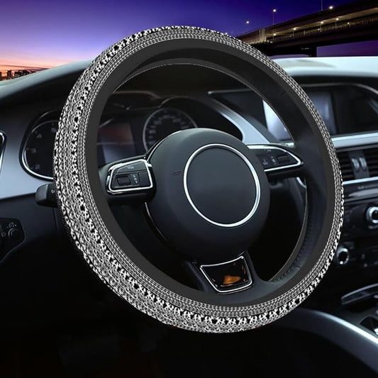 Thai Elephant Steering Wheel Cover Intricate Black and White Design Steering Wheel Cover for Women Men Anti-Slip Breathable Steering Wheel Protector Car Accessories