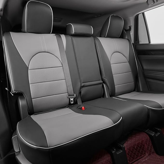 EKR Highlander Seat Covers for SUV Toyota Highlander 2020 2021 2022 2023 2024 2025 2026,2nd Row 40/60 Split,Car Seat Covers Front Seats Back Seat,Leather Seat Covers Full Set-Faux Leather(Black/Gray)