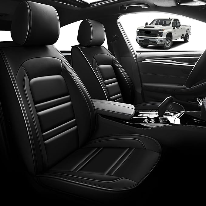Seat Cover for Chevy Silverado 2500 2007-2025 | Car Seat Covers Front Seats, Waterproof Seat Protectors, Automotive Front Seat Covers (Front Seat, Black)