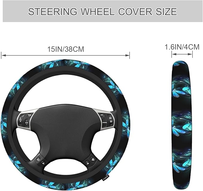 Dragonfly Car Steering Wheel Cover for Women Men Blue Turquoise Dragonflies 15 Inch Universal Steering Wheel Covers Elastic Stretch Steering Wheel Cover Car Accessories