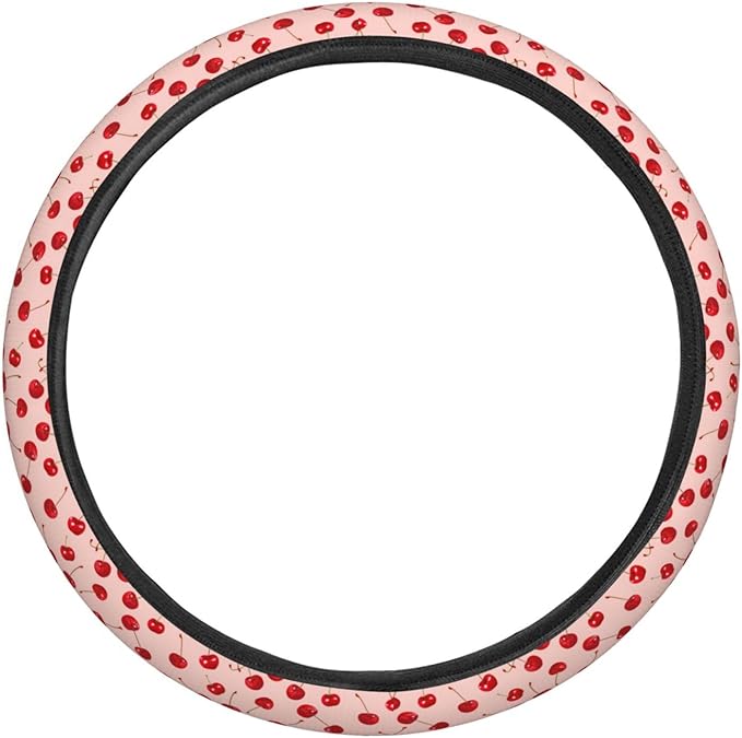 Red Cherry Fruit Steering Wheel Covers Anti-Slip Elasticity Car Accessories Steering Wheel Protector Universal 15 Inch for Cars SUV Vehicle Truck