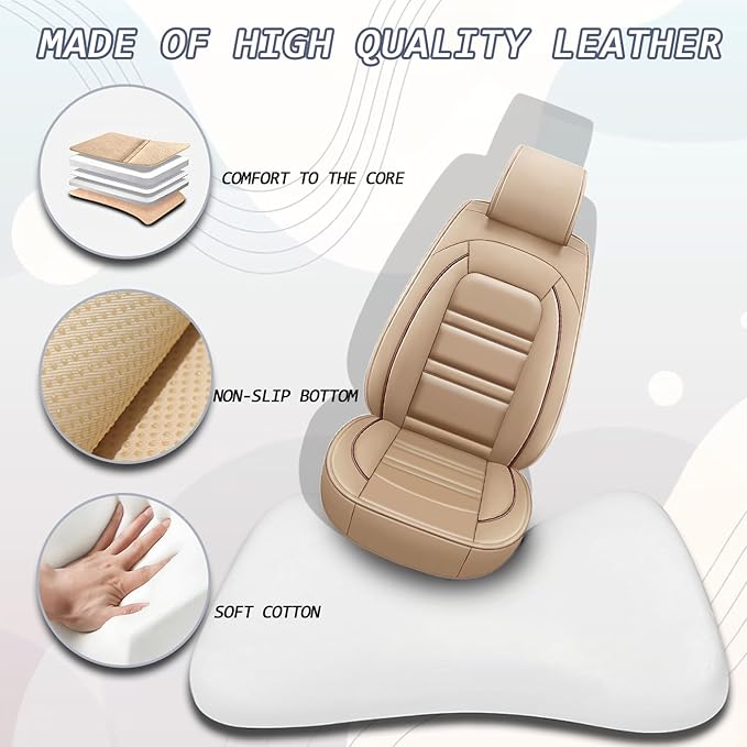 Seat Cover for JP Patriot 2009-2017 | Car Seat Covers Front Seats, Waterproof Seat Protectors, Automotive Front Seat Covers (Front Seat, Beige)
