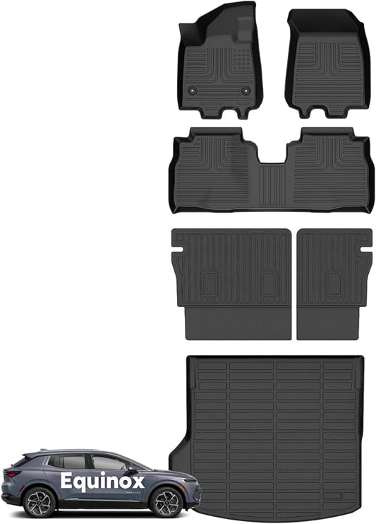 Wayhigh-Floor Mats and Cargo Mat for 2025 2024 Equinox EV(Non Fuel) with Seatback Cargo Set All Weather TPE Car Mats Waterproof Heavy Duty Rubber Floor Liners for Equinox EV Accessories