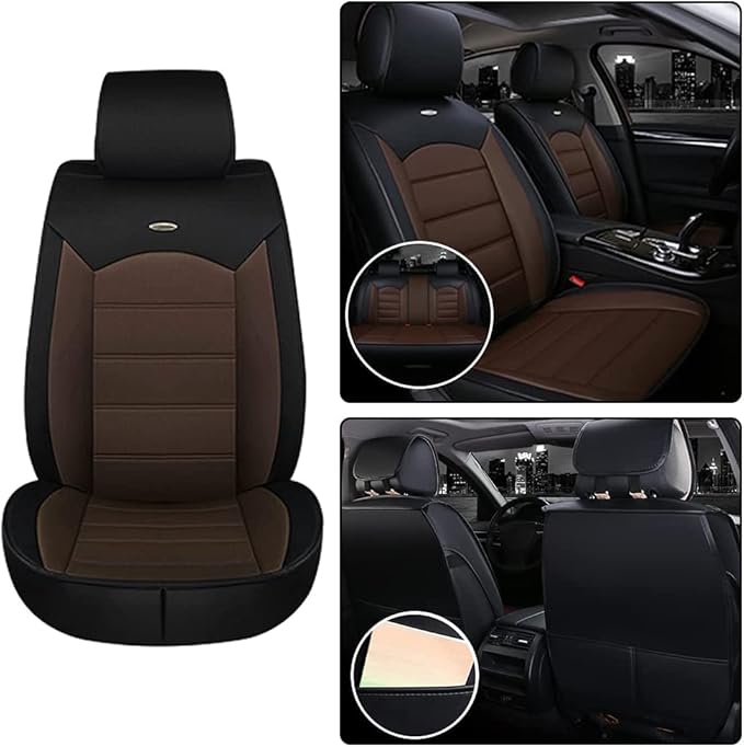 2pc Car Seat Covers, PU Leather Car Seat Protectors Universal Anti-Slip Driver Seat Covers, Front Car Seat Covers Waterproof seat Covers for SUV Pick-up Truck Sedan,Coffee
