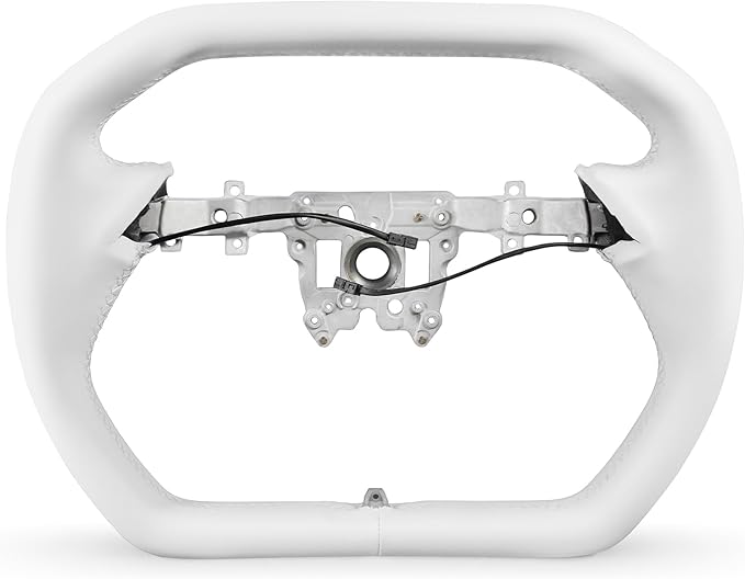 ZIMABLUE White Cyber Truck Steering Wheel For Tesla Model 3 Accessories 2024 2025, White Nappa Leather for Tesla Model 3 Highland 2024-2025 With Heating Function,Without stripe