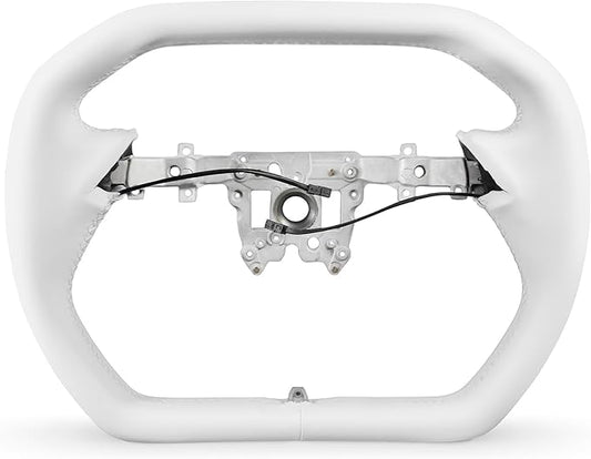 ZIMABLUE White Cyber Truck Steering Wheel For Tesla Model 3 Accessories 2024 2025, White Nappa Leather for Tesla Model 3 Highland 2024-2025 With Heating Function,Without stripe