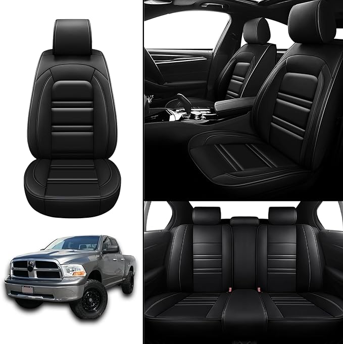 Seat Covers for Dodge ram 1500 2004-2011 | 5-Seats Leather Seat Covers, Easy to Install Automotive Seat Covers Full Set (Full Set, Black)