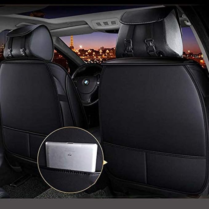 Skysep Crown Full Set Universal Fit 5 Seats Car Surrounded Waterproof Leather Car Seat Covers Protector Adjustable Removable Auto Seat Cushions with 2 Waist Pillows 2 Headrest Pillows (Black and Pink)