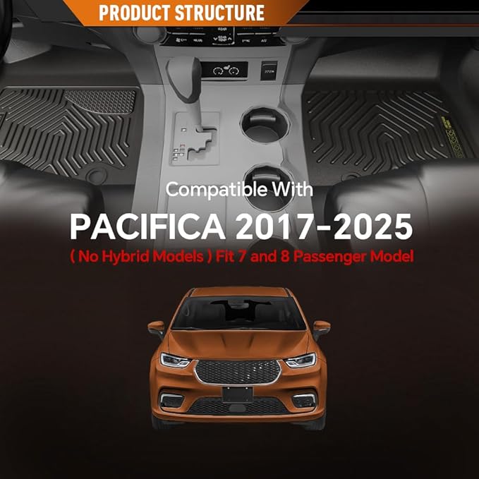 ANDPLAY TPE Floor Mats Liners 4 PCS Compatible with Chrysler Pacifica 2017-2025 (No Hybrid Models) Fit 7 & 8 Passengers Model All Weather Protection Black Floor Liners alfombras para carro