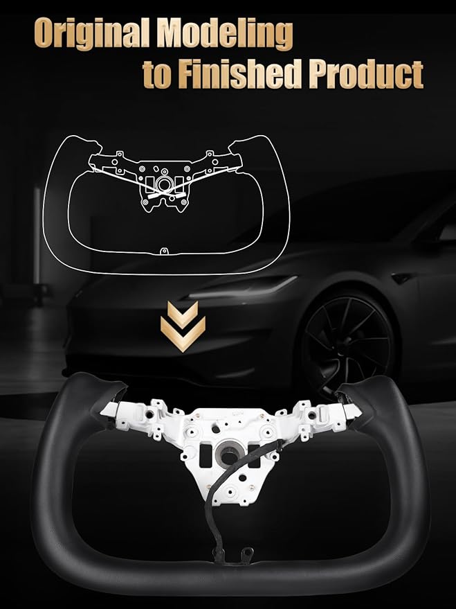 ZIMABLUE Black Yoke Steering Wheel For Tesla Model Y Juniper Accessories 2025, Black Nappa Leather for Tesla Model Y Juniper 2025 With Heating Function,Without stripe