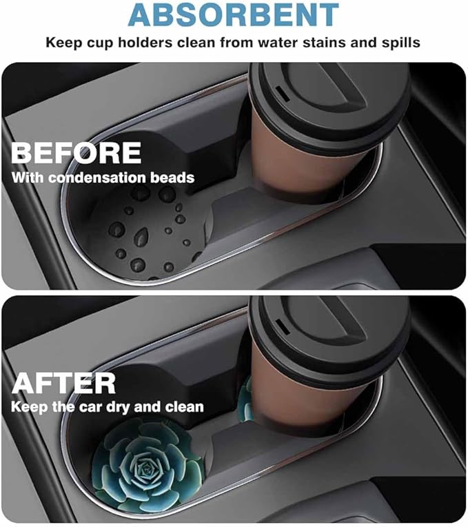 Green Plant Car Coasters for Cup Holders Cute Plump Rustic Car Cup Holder Coasters 2 Pack for Car, Anti Slip Ceramic Car Cup Mat with Finger Notch Cute Car Interior Accessories for Women Men