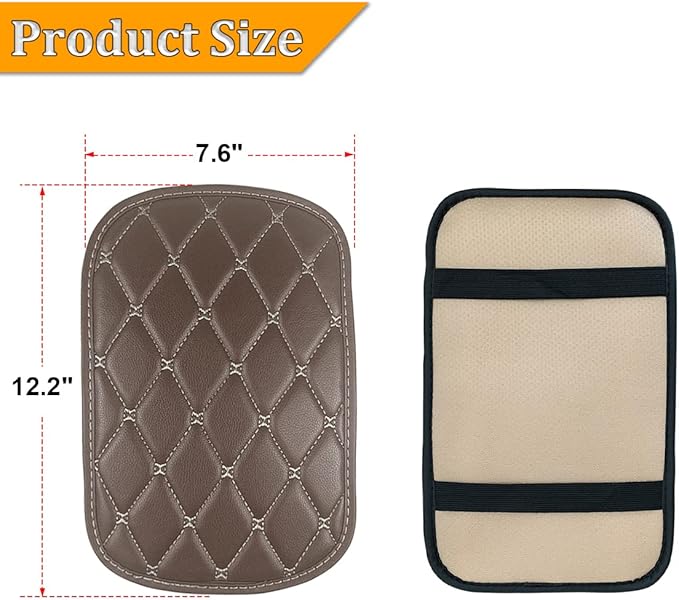 Auto Center Console Pad, PU Leather Car Center Console Box Cushion, Non Slip Soft Armrest Seat Box Cover, Waterproof Vehicle Armrest Protector for SUV, Truck, Car (Rhombic Lattice Brown/Beige)
