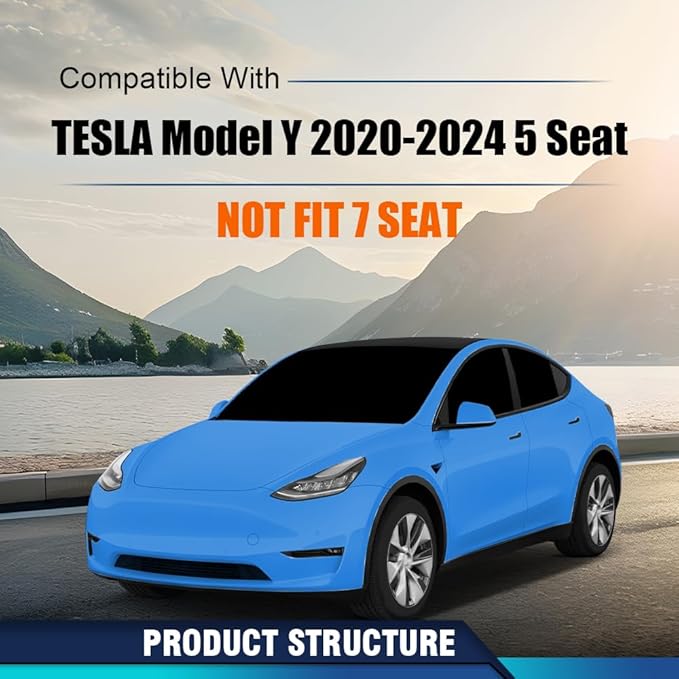 PIT66 Floor Mats Cargo Liners Compatible with Tesla Model Y 2020 2021 2022 2023 2024 2025 (5-Seat) (Heavy Duty) 3-Piece Premium All Weather Automotive TPE Liners