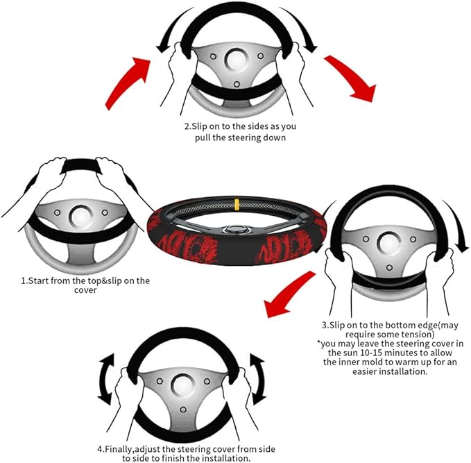 Swono Dragon Red Universal Neoprene Steering Wheel Cover Abstract Chinese Dragon Red Black 15 Inch Steering Wheel Covers,Printed Steering Wheel Elastic Protection for Women and Girls