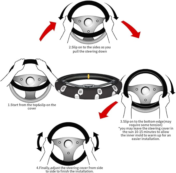 Swono Halloween Ghost Universal 15" Steering Wheel Covers Cute Ghost with Speech Bubble Boo Black Cute Car Steering Wheel Cover for Men Women Girls Car Accessories