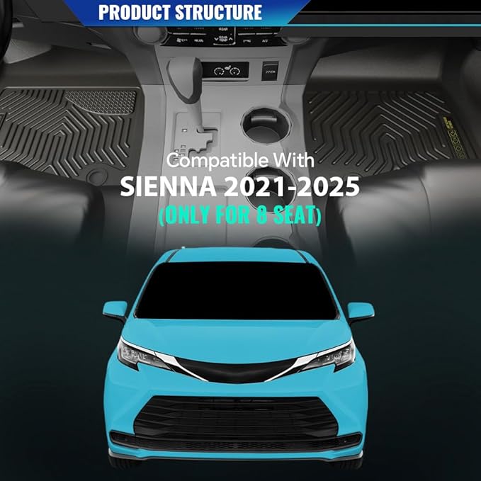 DOTCOM TPE Floor Mats Fit Toyota Sienna 2021-2025 (Only for 8 Seat),All Weather Custom Fit Full Cover Protection 1st & 2nd & 3rd Row Truck Mats Cargo Liner Accessories,alfombras para carro 3PCS