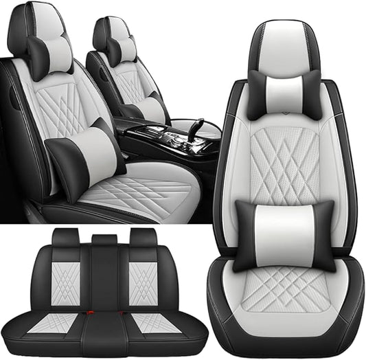 Seat Covers Fit for Toyota Corolla 2015-2026 Leather Car Seat Cover, Stylish Waterproof Breathable Easy to Install Airbag Compatibility, Auto Interior Accessories(5 Seat with Pillow,Black White)