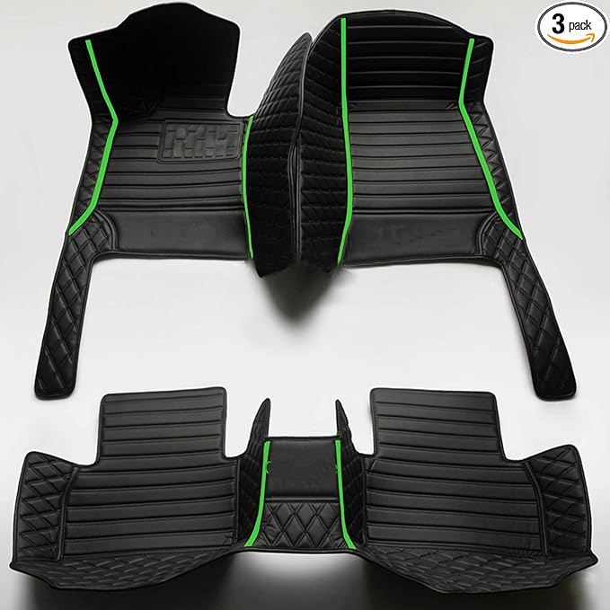 YaruicarCustom Car Floor Mats for 99.99% Sedan SUV Sports Car Men Women Protection Full Coverage Pads Anti-Slip Leather Floor Lining All Weather Car Floor Mats (Black Green)