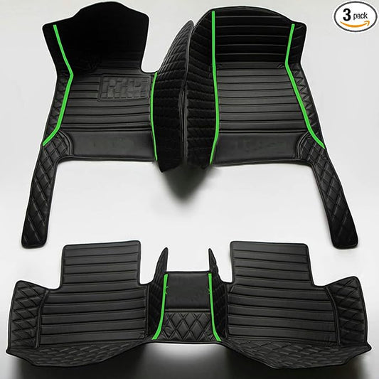 YaruicarCustom Car Floor Mats for 99.99% Sedan SUV Sports Car Men Women Protection Full Coverage Pads Anti-Slip Leather Floor Lining All Weather Car Floor Mats (Black Green)