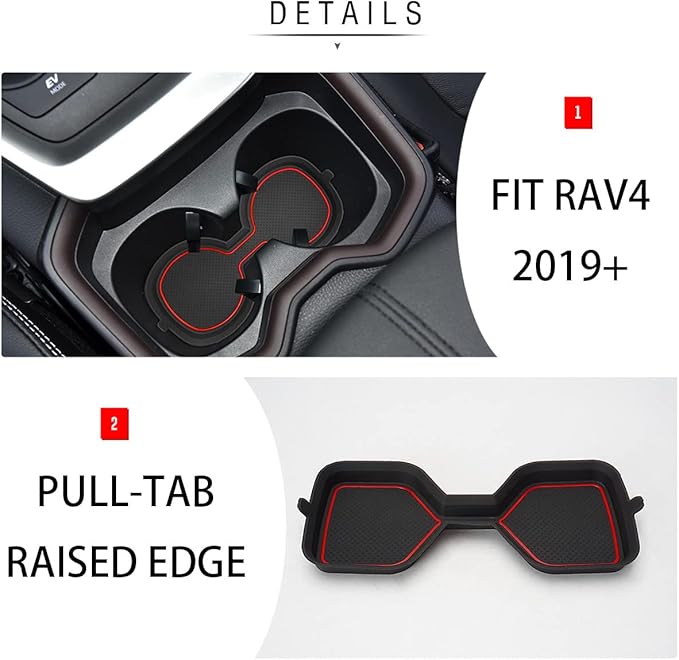 Auovo 3D Cup Holder Inserts for Toyota RAV4 Accessories 2025 2024 2023 2022 2021 2020 2019 Silicone Center Console Cup Holder Coaster Liner Mat Pad Interior Trims (Red, 2pcs kit)