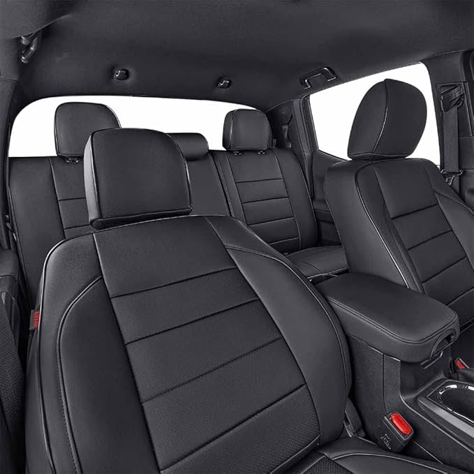 EKR Custom Fit Tacoma Leather Car Seat Covers for Select Toyota Tacoma 2012 2013 2014 2015 (Regular Seats) - Full Set,Leather(Black)