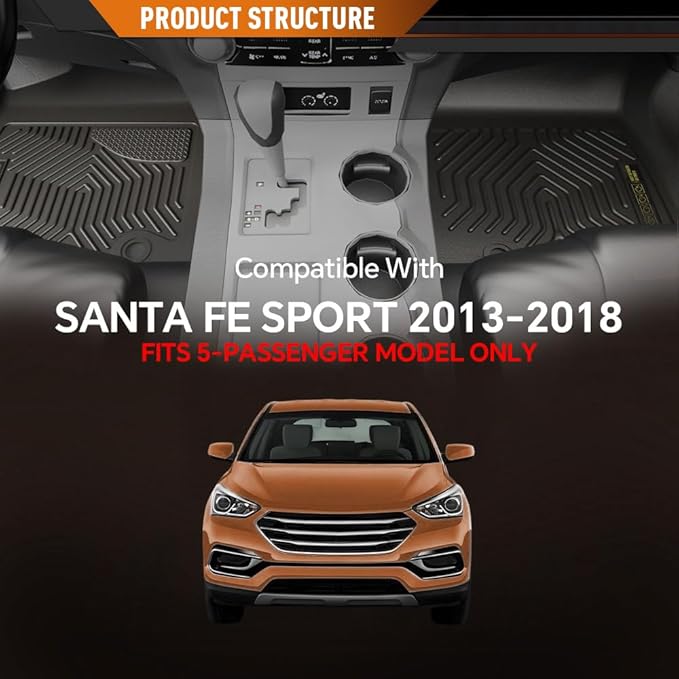 ANDPLAY TPE Floor Mats Liners Compatible with Hyundai Santa Fe Sport 2013 2014 2015 2016 2017 2018 (Fit 5-Passenger Model only) All Weather Protection Black Floor Liners alfombras para carro